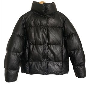 Zara Rare Real Genuine Soft Leather Down Puffer Cropped Oversized Jacket Size S
